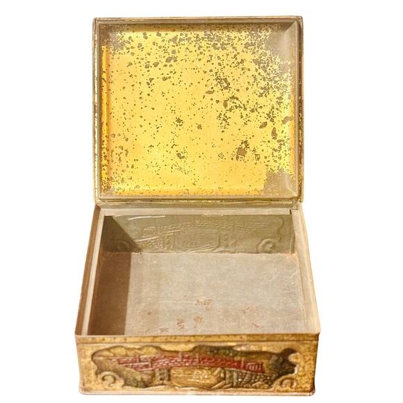 Vintage Embossed Tin Box โ Asian Temple Scene โ Collectible Storage Decor - Picture 3 of 5